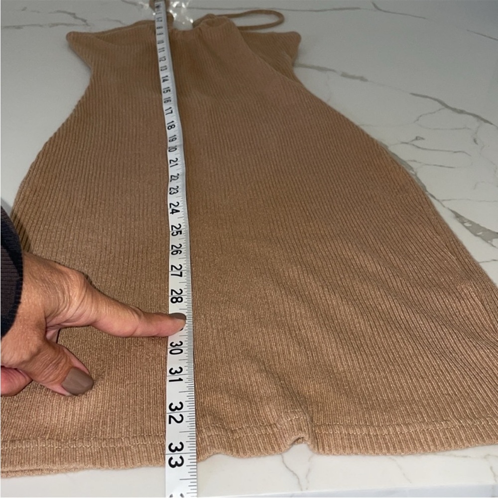 Tan Ribbed Bodycon Mini Dress - Picture 7 of 9